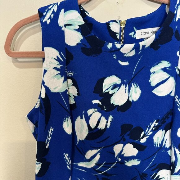 Calvin Klein Sheath Dress Size 6 Floral Blue Career Work Office Professional - Picture 2 of 7